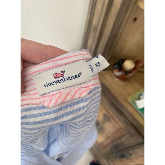 Vineyard Vines Blue White Striped Wrap Tie Top Linen - Picture 7 of 10